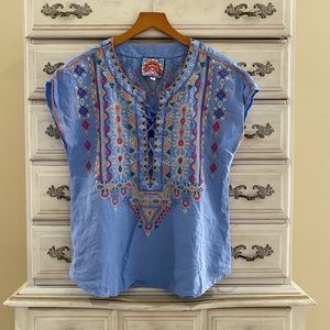 Johnny Was Linen Embroidered Top